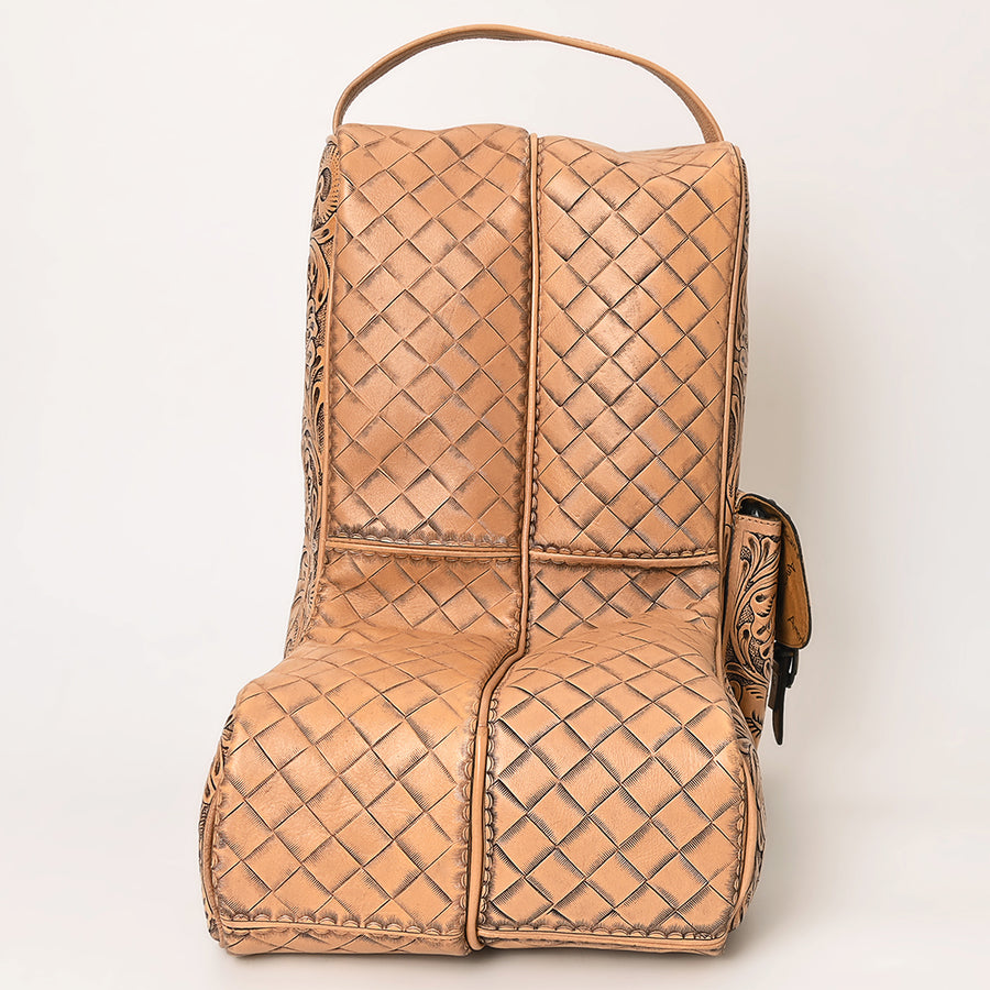 American Darling Western Boot Cover Travel Case Handcrafted from Hand Tooled Genuine Leather | Floral & Basketweave Design with Carry Handle