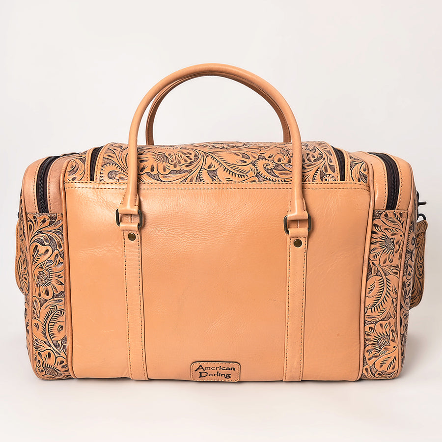 American Darling Western Travel Duffel Bag Handcrafted from Hand Tooled Genuine Leather | Floral Carved & Concho Accent Weekend Bag