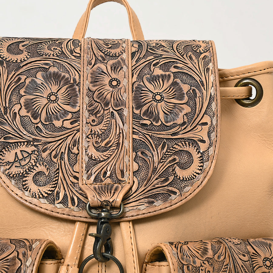 American Darling Western Backpack Handcrafted from Hand Tooled Genuine Leather | Floral Carved Flap & Dual Front Buckle Pockets