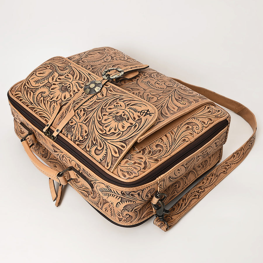 American Darling Western Laptop Briefcase Handcrafted from Hand Tooled Genuine Leather | Floral Carved & Concho Accent Work Bag