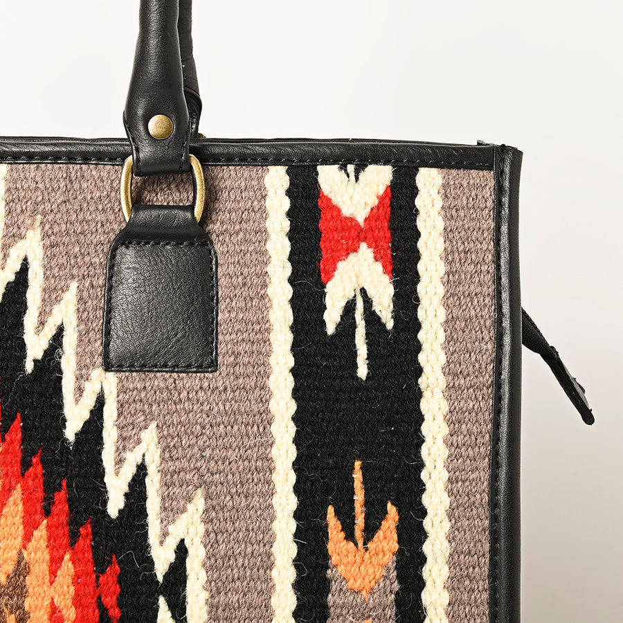 American Darling Hand Woven Saddle Blanket Tote Bag Vegetable-Tanned Genuine Leather Western Purse with YKK Zipper