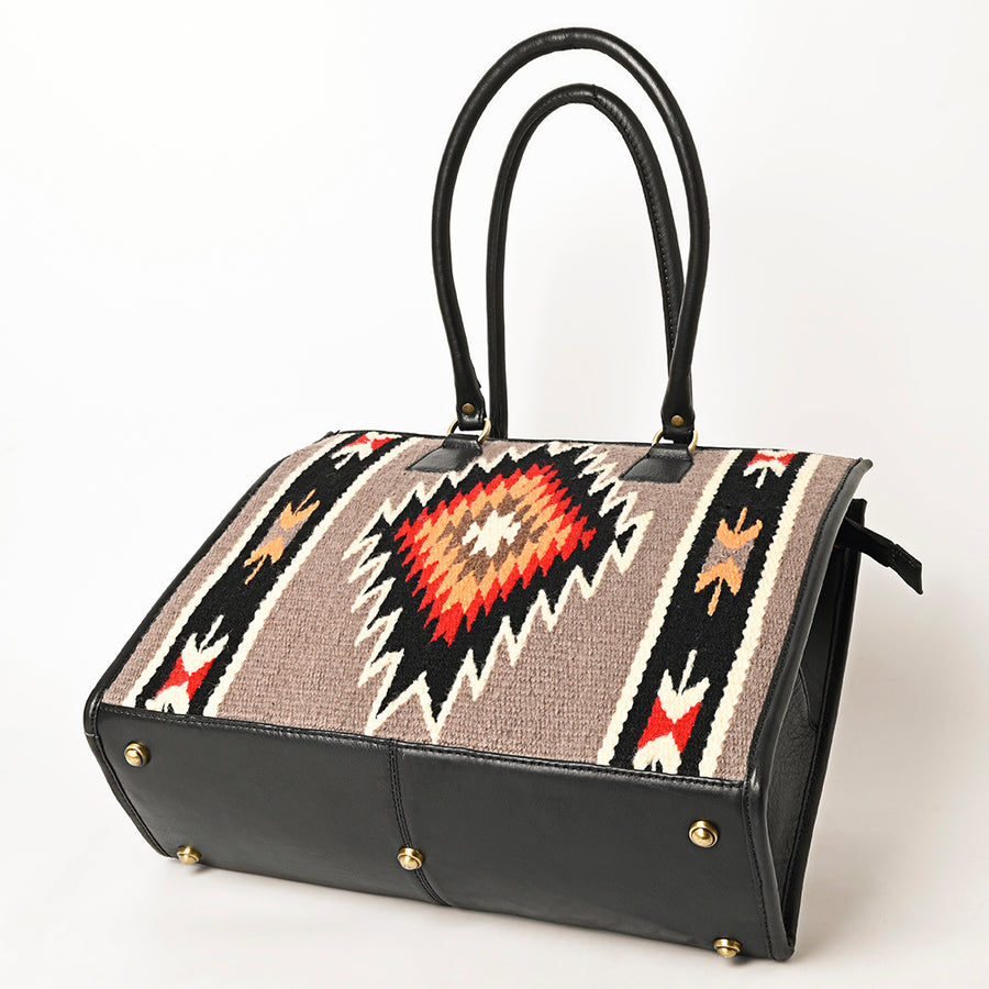 American Darling Hand Woven Saddle Blanket Tote Bag Vegetable-Tanned Genuine Leather Western Purse with YKK Zipper