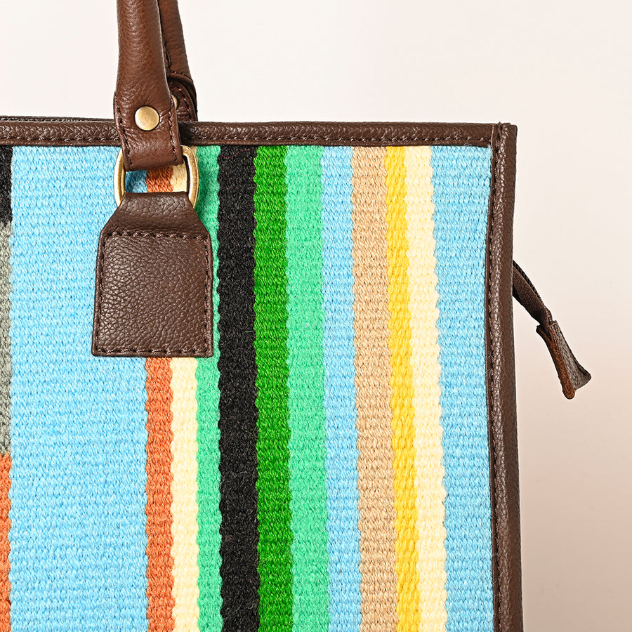 American Darling Hand Woven Saddle Blanket Tote Bag Vegetable-Tanned Genuine Leather Western Purse with YKK Zipper