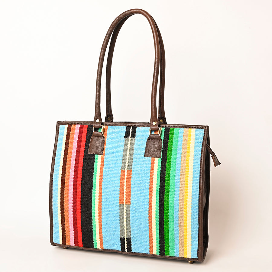 American Darling Hand Woven Saddle Blanket and Leather Western Tote Bag - Uhorse