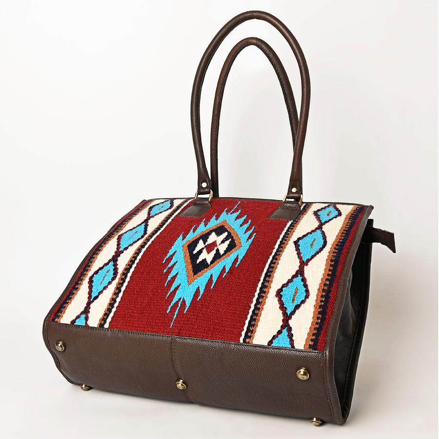American Darling Hand Woven Saddle Blanket Tote Bag Vegetable-Tanned Genuine Leather Western Purse with YKK Zipper