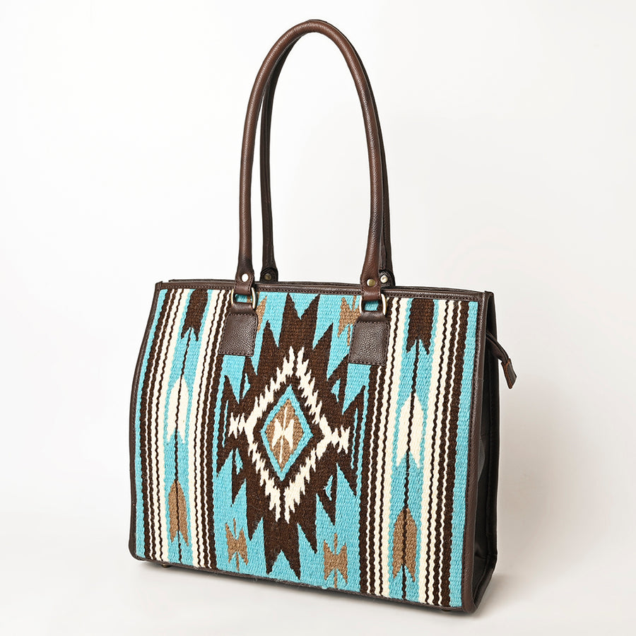 American Darling Hand Woven Saddle Blanket and Leather Western Tote Bag - Uhorse