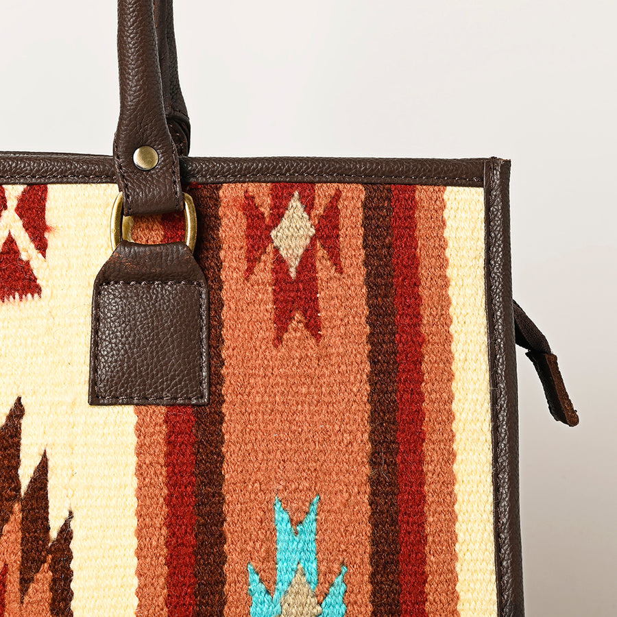 American Darling Hand Woven Saddle Blanket Tote Bag Vegetable-Tanned Genuine Leather Western Purse with YKK Zipper
