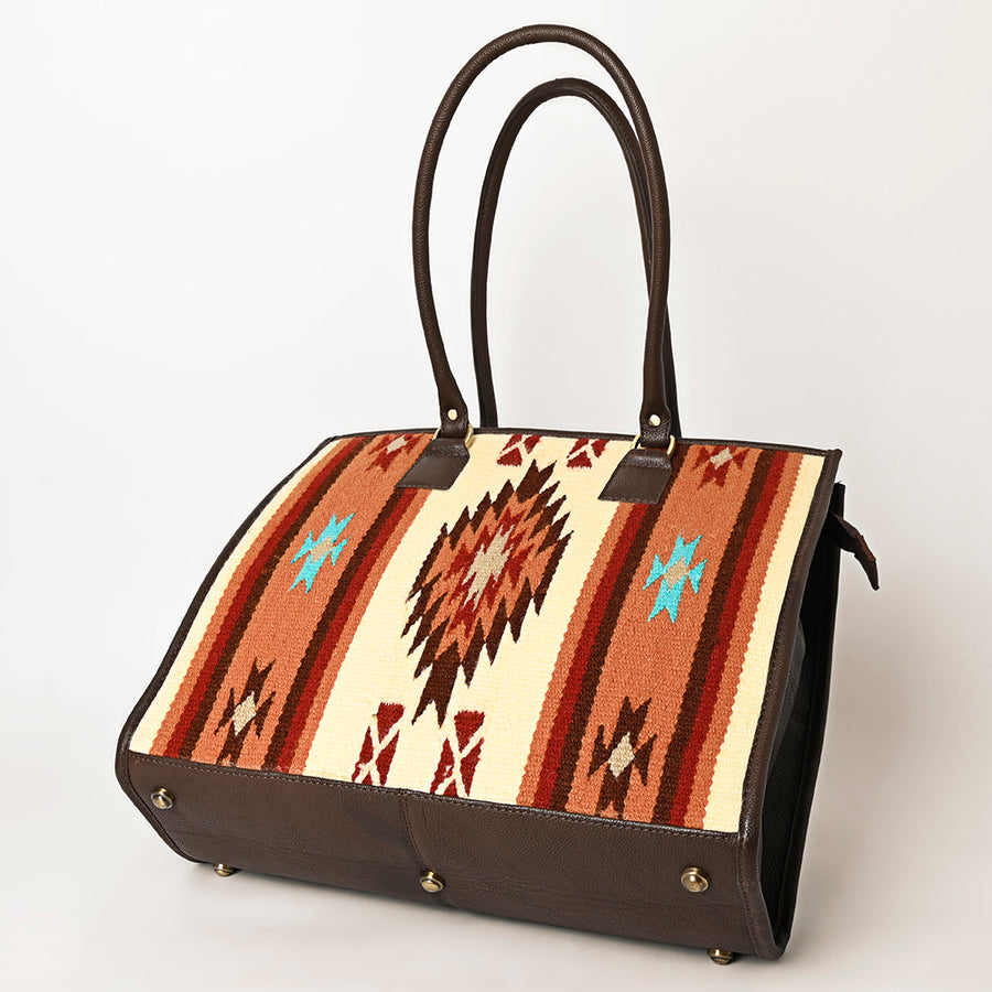 American Darling Hand Woven Saddle Blanket Tote Bag Vegetable-Tanned Genuine Leather Western Purse with YKK Zipper