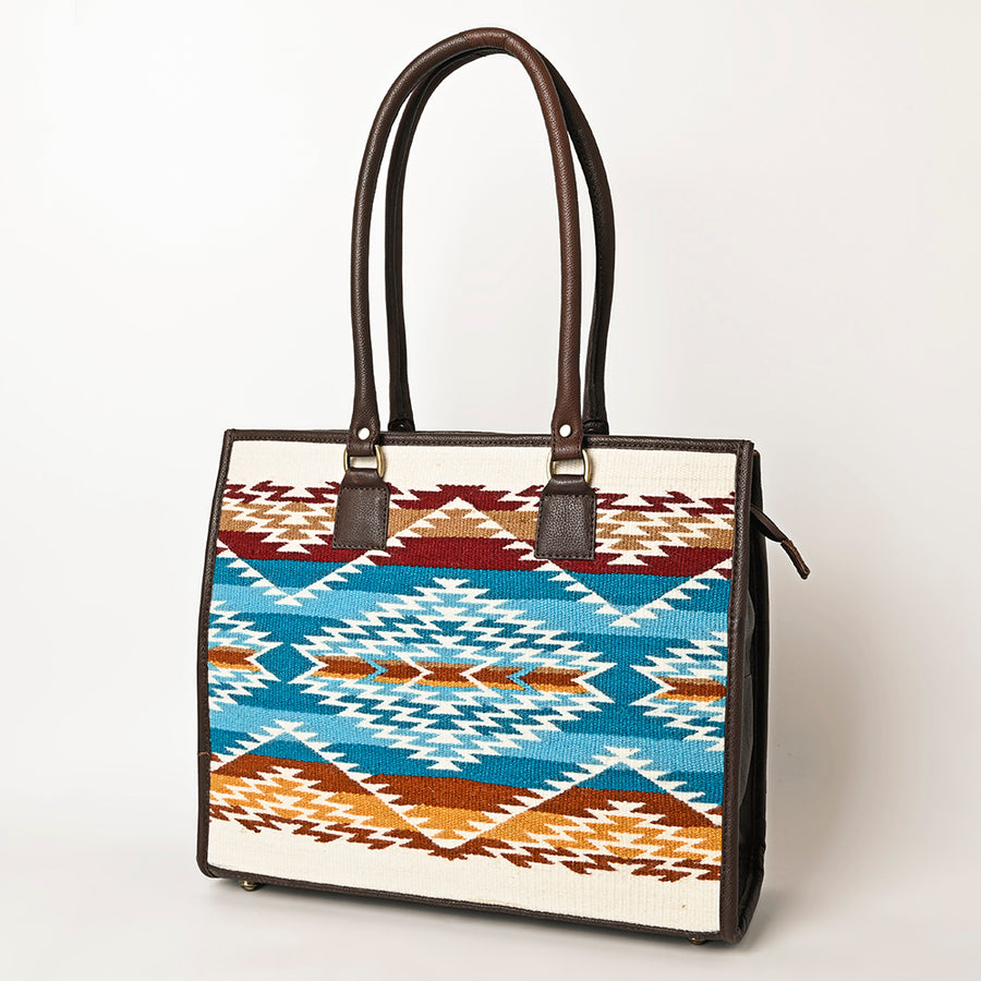 American Darling Hand Woven Saddle Blanket and Leather Western Tote Bag - Uhorse
