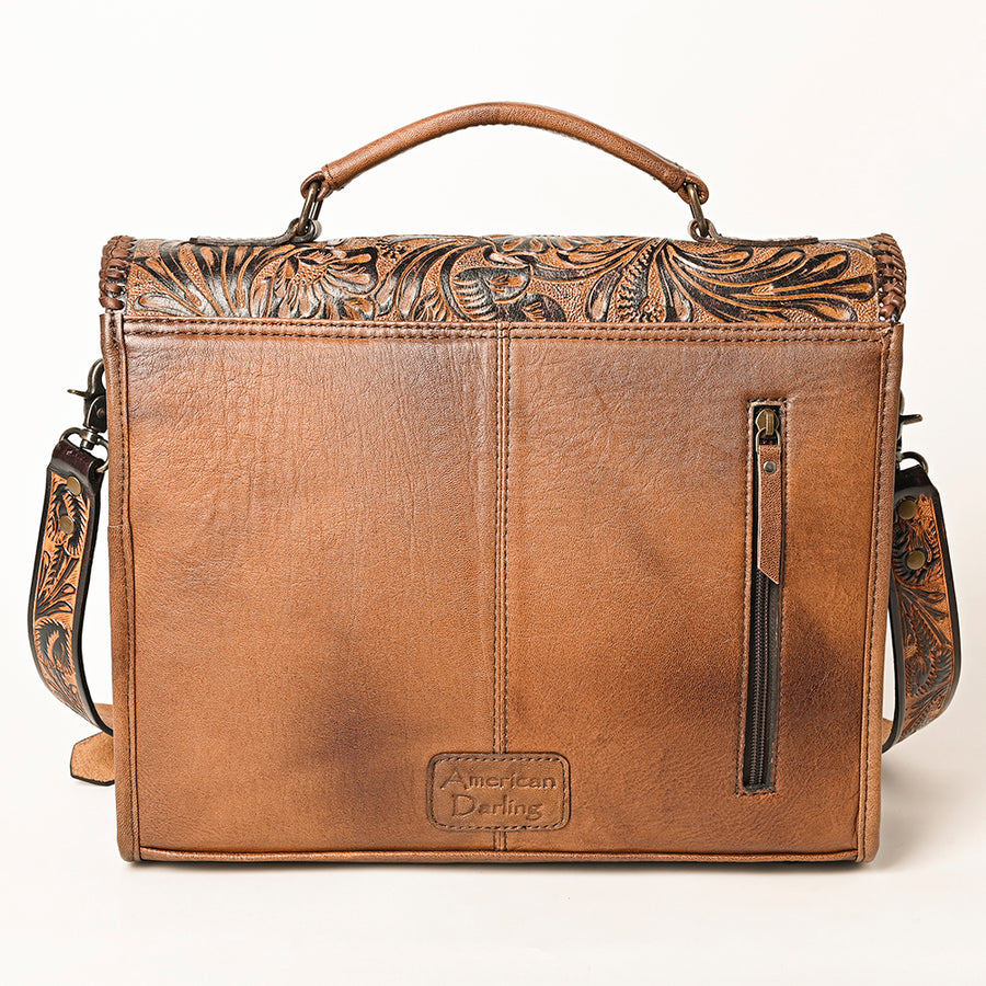 American Darling Hand-Tooled Genuine Leather Western Briefcase – Floral Carving, Durable Construction, Multi-Compartment Organizer for Work