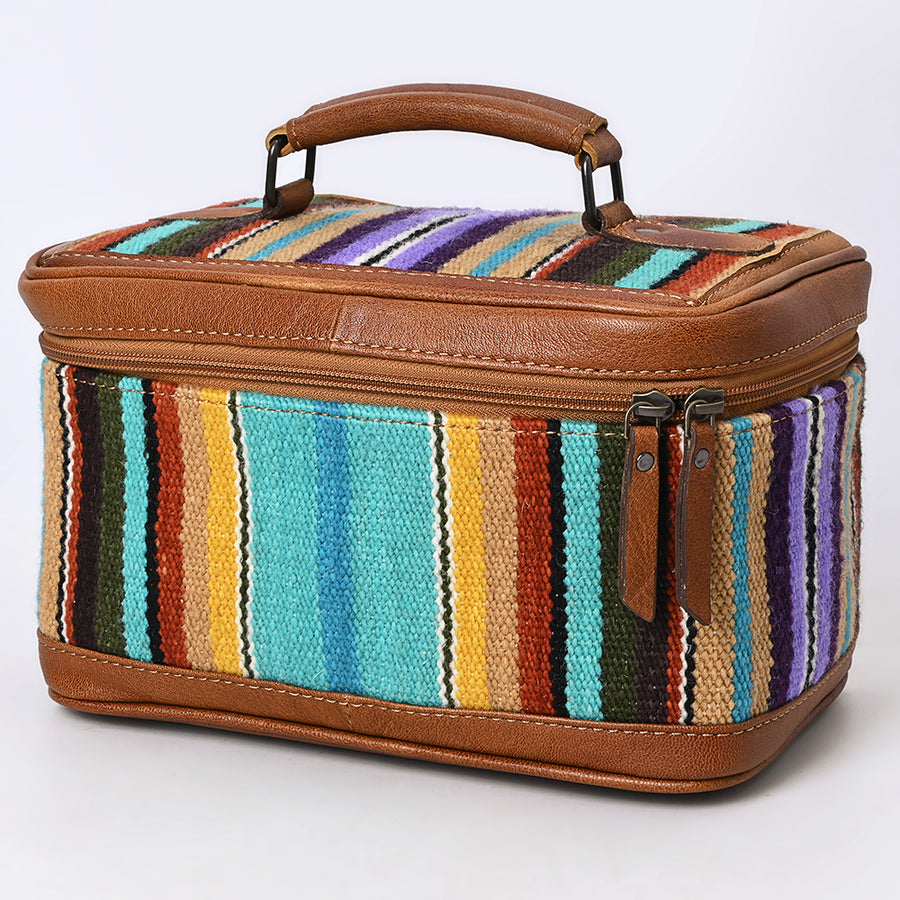 American Darling Western Jewelry Case – Hand-Woven Saddle Blanket with Genuine Leather Trim – Travel Organizer Box for Accessories