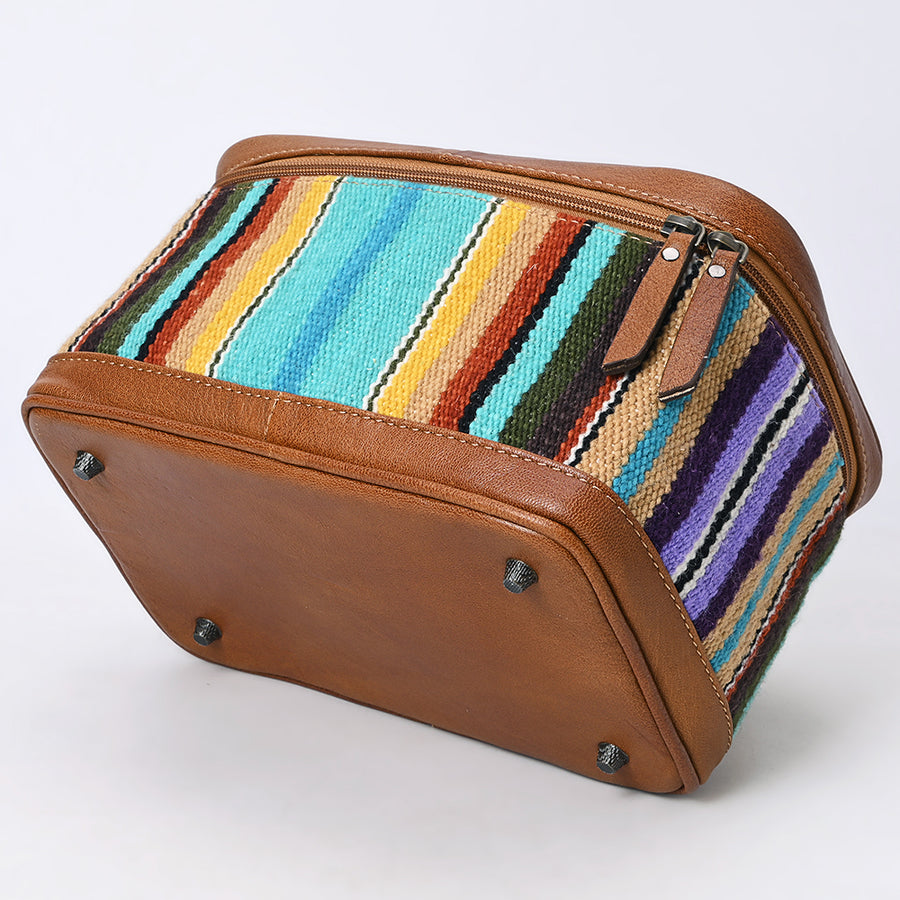American Darling Western Jewelry Case – Hand-Woven Saddle Blanket with Genuine Leather Trim – Travel Organizer Box for Accessories