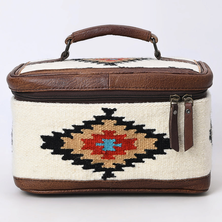 American Darling Western Jewelry Case – Hand-Woven Saddle Blanket with Genuine Leather Trim – Travel Organizer Box for Accessories
