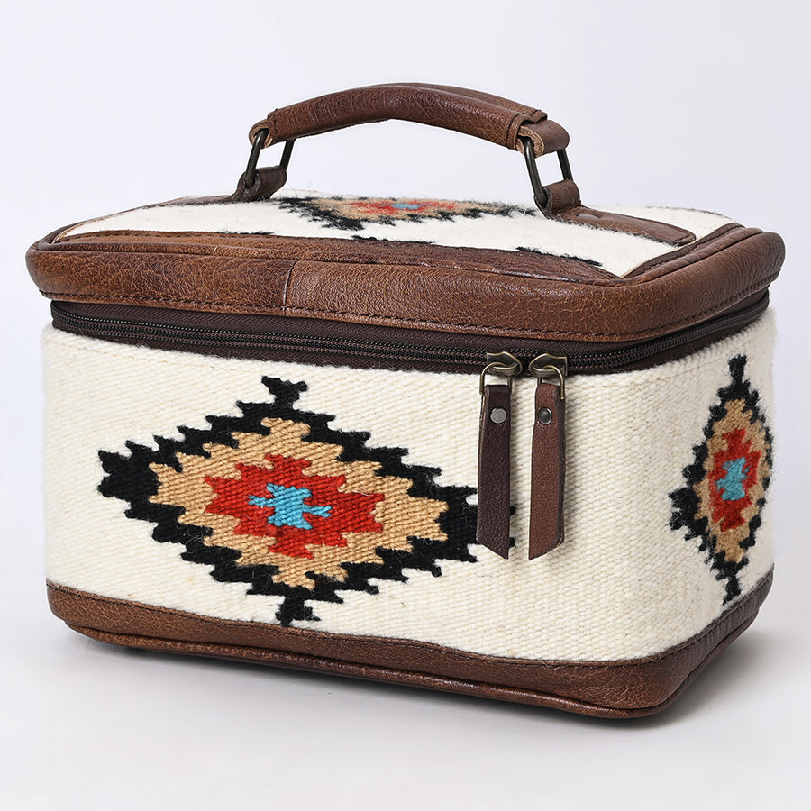 American Darling Western Jewelry Case – Hand-Woven Saddle Blanket with Genuine Leather Trim – Travel Organizer Box for Accessories
