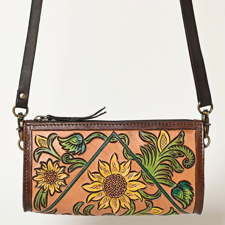 American Darling Hand Tooled Floral Carved Small Cross body Bag Eco-Friendly Vegetable-Tanned Genuine Leather YKK Zipper