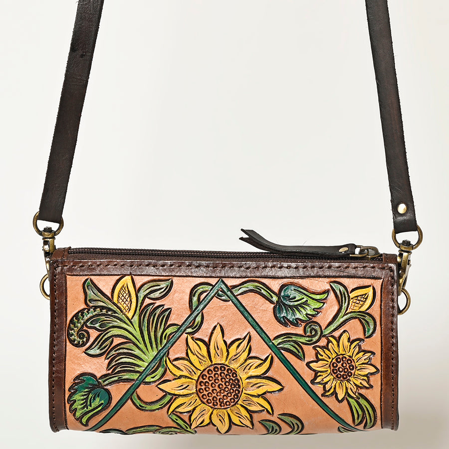 American Darling Hand Tooled Floral Carved Small Cross body Bag Eco-Friendly Vegetable-Tanned Genuine Leather YKK Zipper