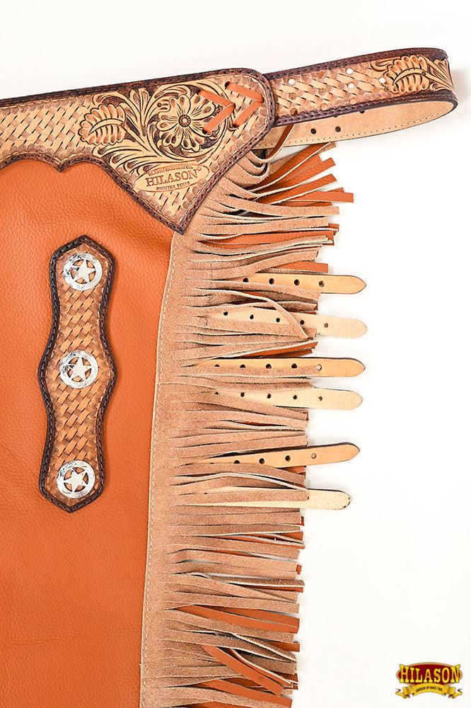 HILASON Bull Riding Chinks Adult Pro Rodeo Bronc Leather Tan | Handmade Chaps Western for Adults Hand Tooled