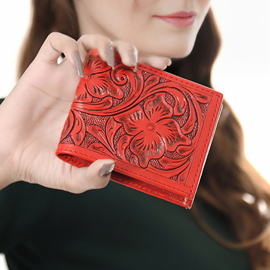 American Darling Western Bifold Wallet Handcrafted from Tooled Genuine Leather | Floral Carved Design with Multiple Card Slots