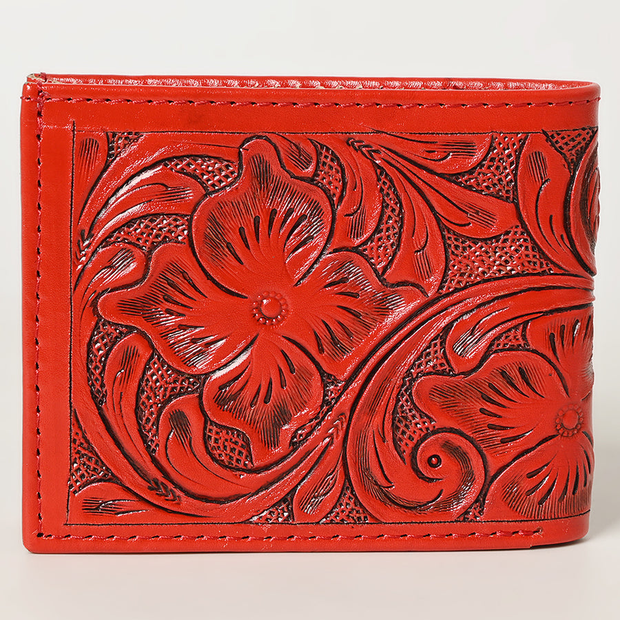 American Darling Western Bifold Wallet Handcrafted from Tooled Genuine Leather | Floral Carved Design with Multiple Card Slots