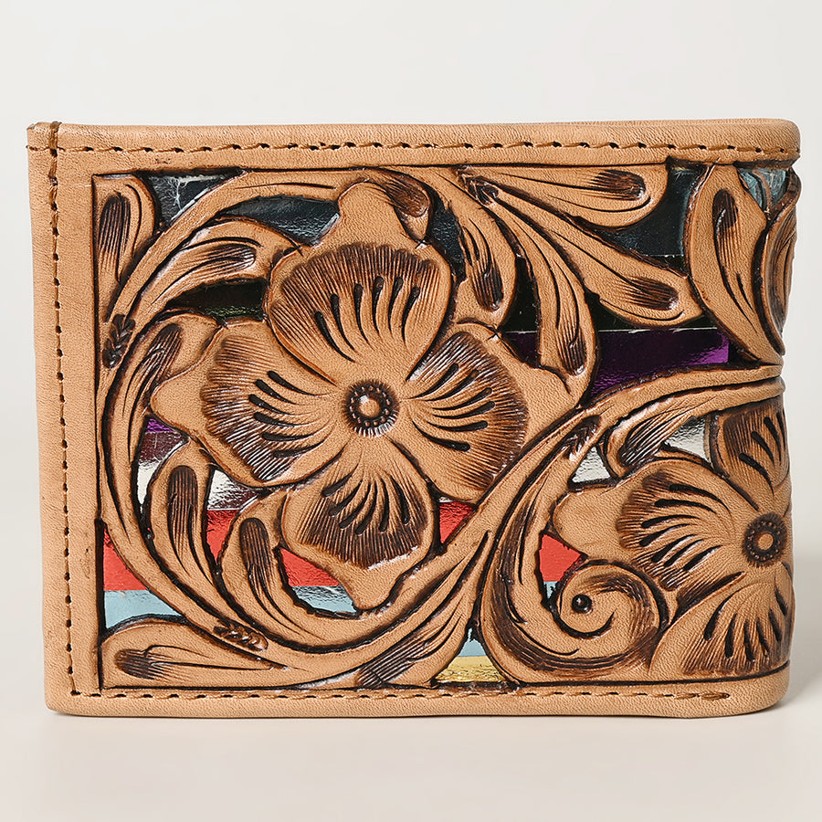 American Darling Western Bifold Wallet Handcrafted from Tooled Genuine Leather | Floral Carved Design with Multiple Card Slots