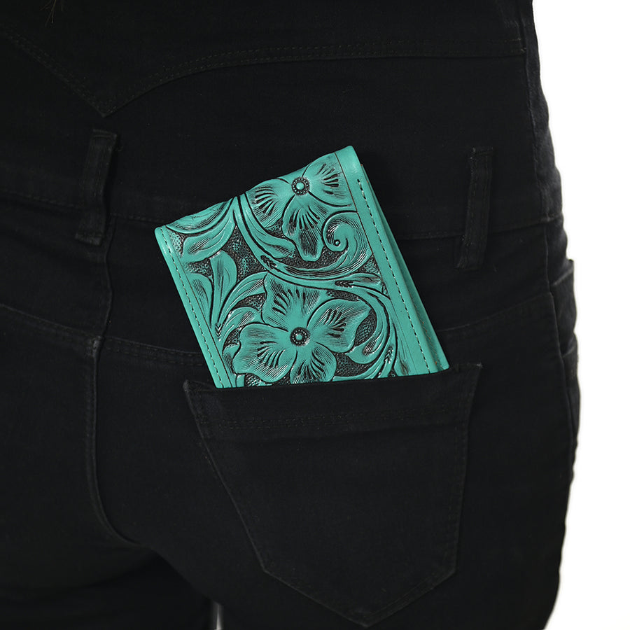 American Darling Western Bifold Wallet Handcrafted from Tooled Genuine Leather | Floral Carved Design with Multiple Card Slots