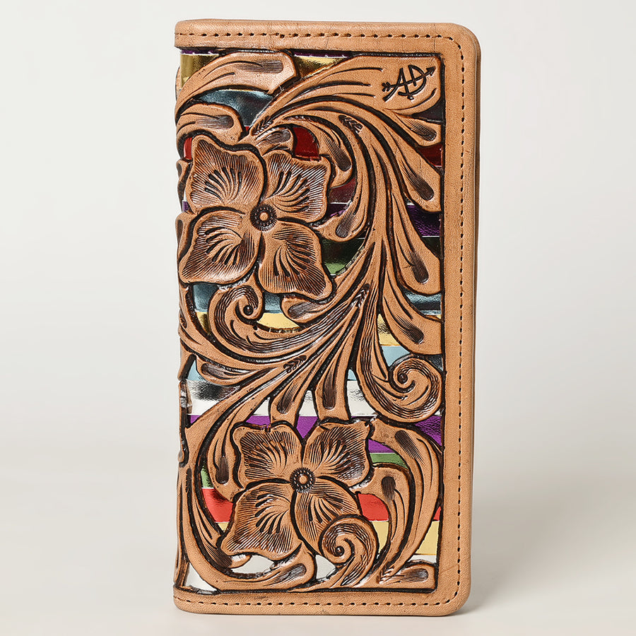 American Darling Hand-Tooled Genuine Leather Wallet Handbag – Floral Carved Western Women’s Wallet with Card Slots & Bill Compartments