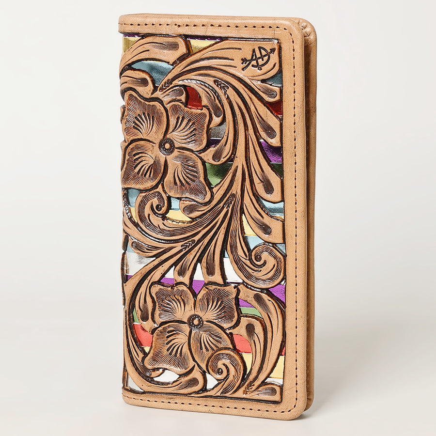 American Darling Hand-Tooled Genuine Leather Western Wallet Handbag - Floral Carved Women's Wallet - Uhorse