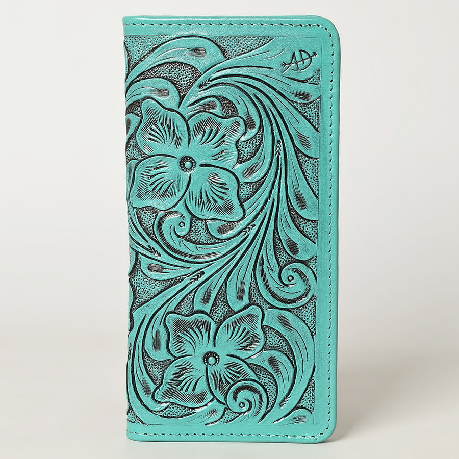 American Darling Hand-Tooled Genuine Leather Wallet Handbag – Floral Carved Western Women’s Wallet with Card Slots & Bill Compartments