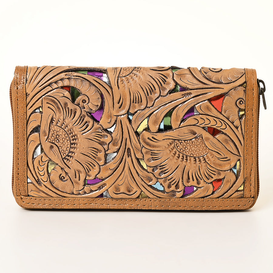 American Darling Hand-Tooled Genuine Leather Western Wallet Bag with Floral Carving - Uhorse
