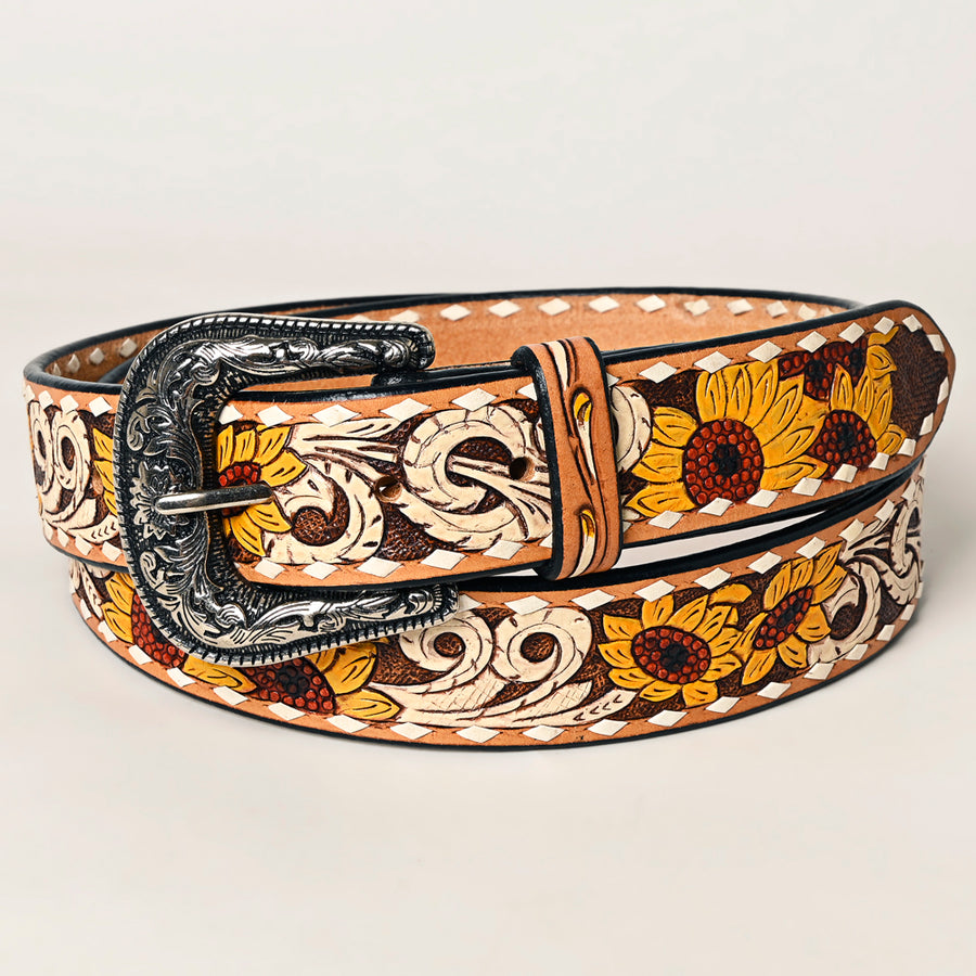 American Darling Beautifully Hand Tooled Brown Genuine Leather Belt Men and Women Western with Removable Buckle
