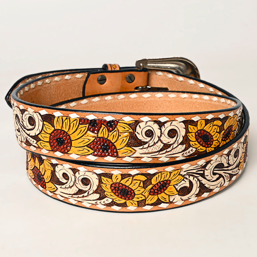 American Darling Beautifully Hand Tooled Brown Genuine Leather Belt Men and Women Western with Removable Buckle