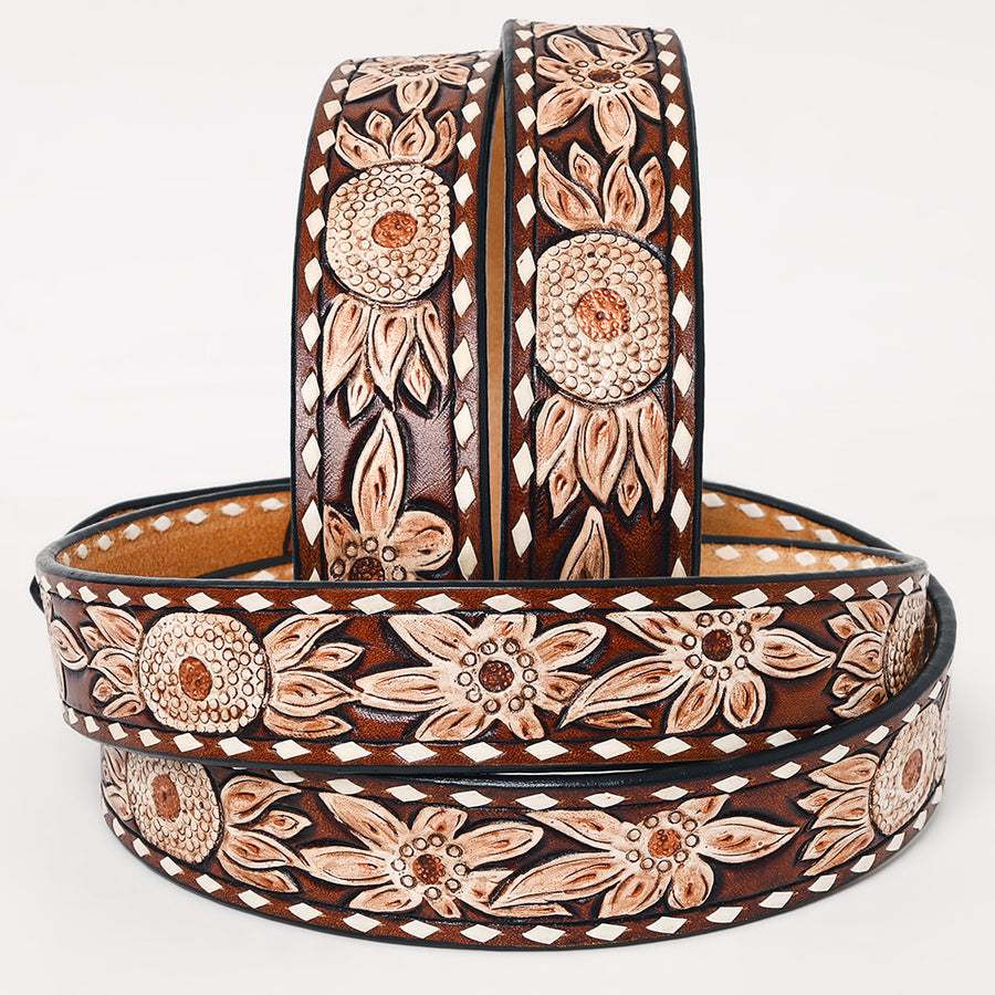 American Darling Beautifully Hand Tooled Brown Genuine Leather Apparel Belt Men and Women