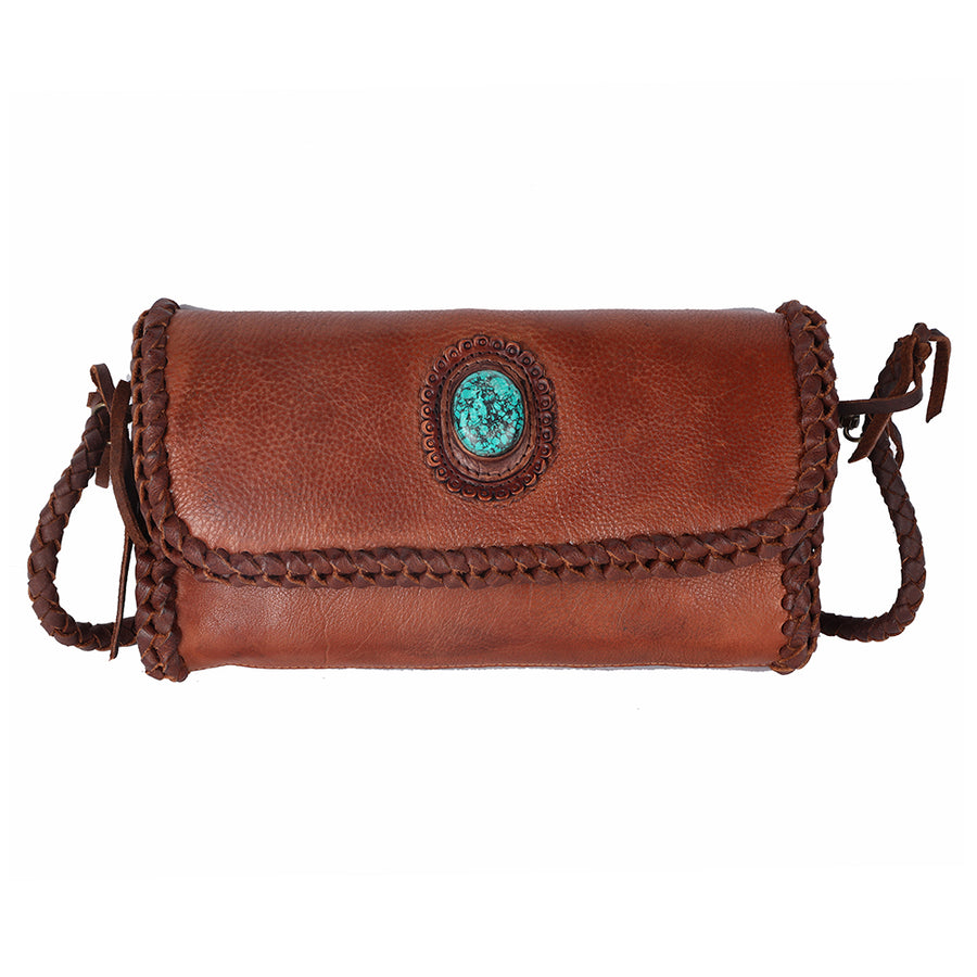 American Darling Wallet Western Genuine Leather Handcrafted Purse with Turquoise Stone and Braided Detail