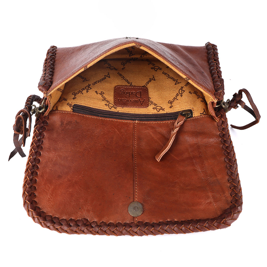 American Darling Wallet Western Genuine Leather Handcrafted Purse with Turquoise Stone and Braided Detail