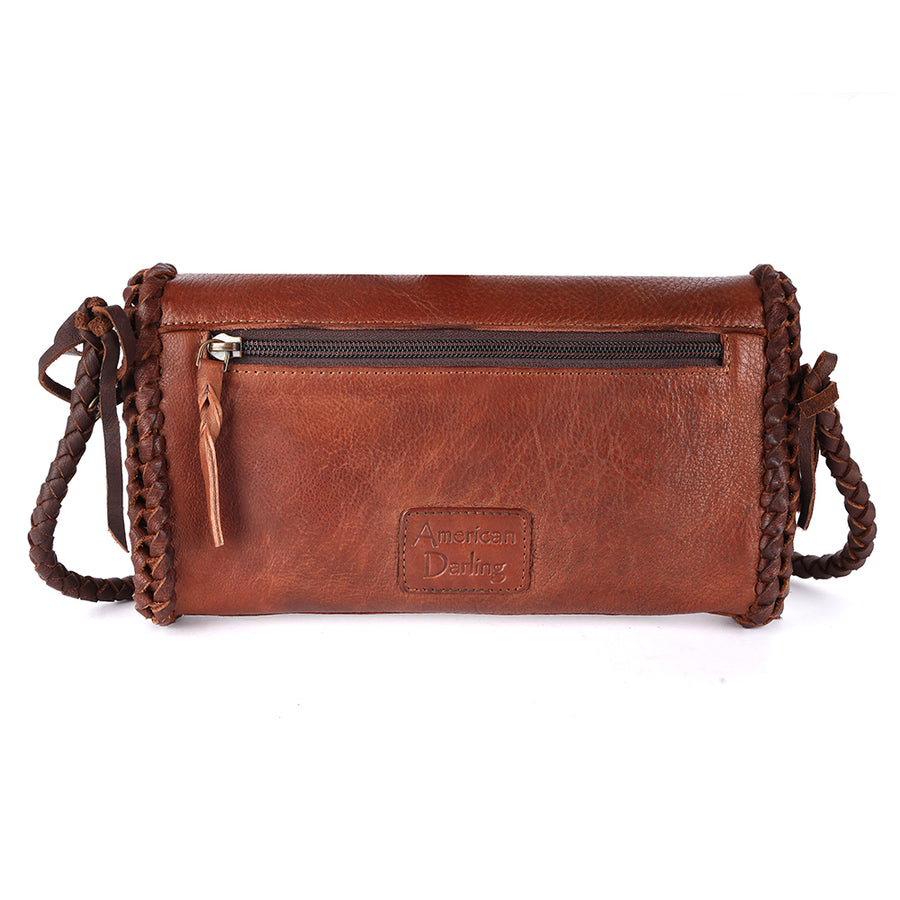 American Darling Wallet Western Genuine Leather Handcrafted Purse with Turquoise Stone and Braided Detail