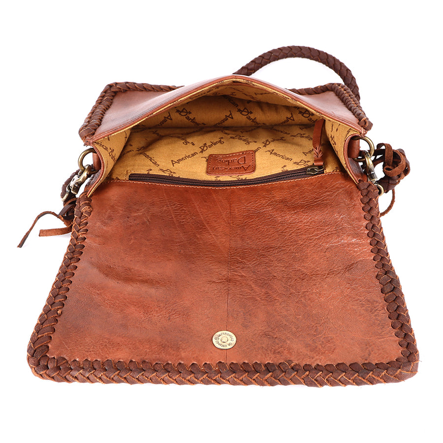 American Darling Wallet Western Genuine Leather Handcrafted Purse with Fringes, Braided Strap and Turquoise Stone