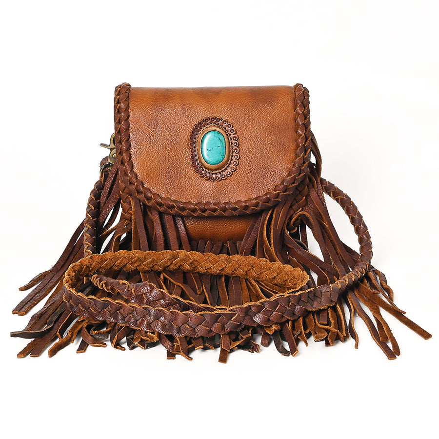 American Darling Cross body Bag Western Genuine Leather Handcrafted Purse with Turquoise Stone and Braided Detail