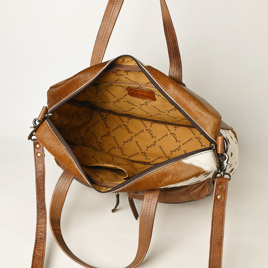 American Darling Tote Bag, Western Genuine Leather Hair-On Cowhide Handcrafted Purse with YKK Zipper, 16in Wide