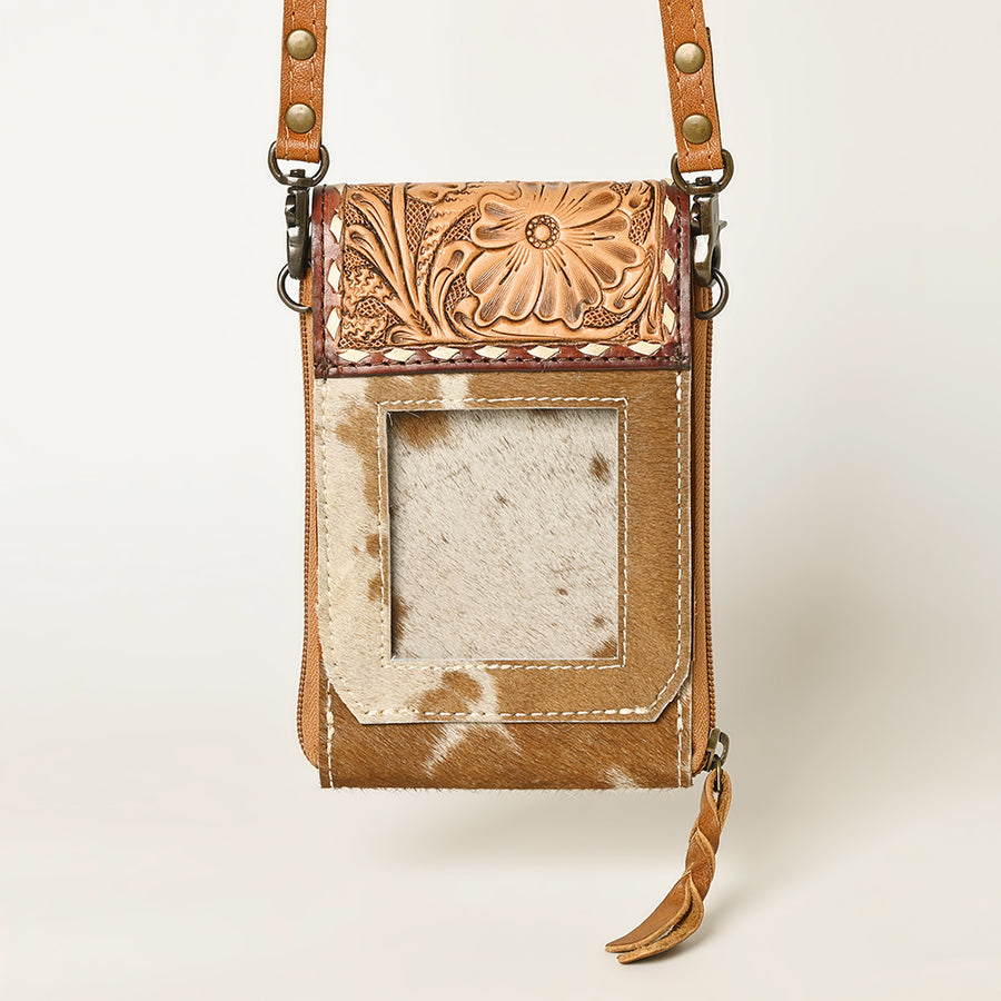 American Darling Cell Phone holder, Genuine Hair-On Cowhide & Full Grain Leather, Western Crossbody Bag, 7in X 4in X 1in