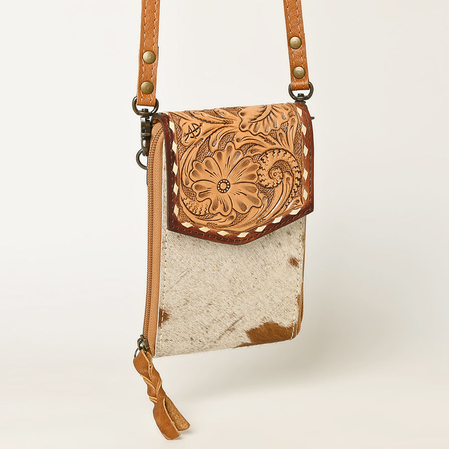 American Darling Handcrafted Leather Cell Phone holder with Hair-On Cowhide - Uhorse
