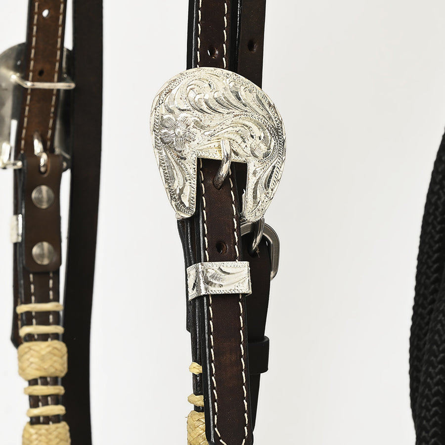 HILASON Western Horse Beautiful Noseband Tack Genuine Leather Reins with Bosal Set | Reins