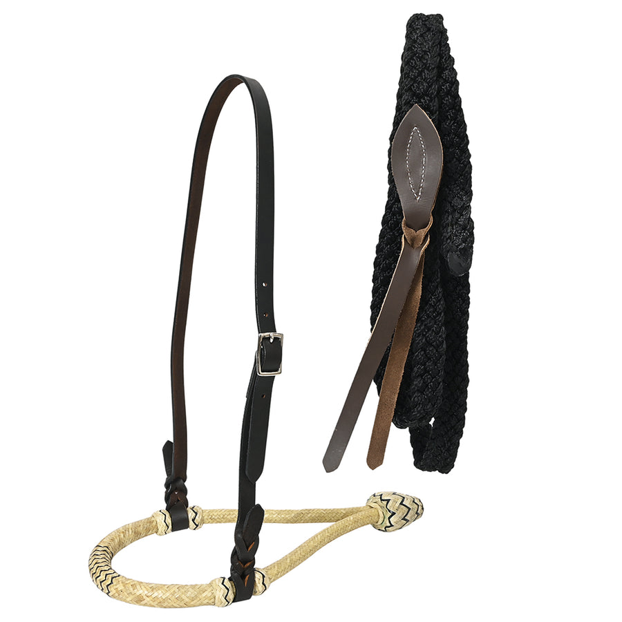 Hilason Western Horse Beautiful Noseband Tack Genuine Leather Reins with Bosal Set - Uhorse