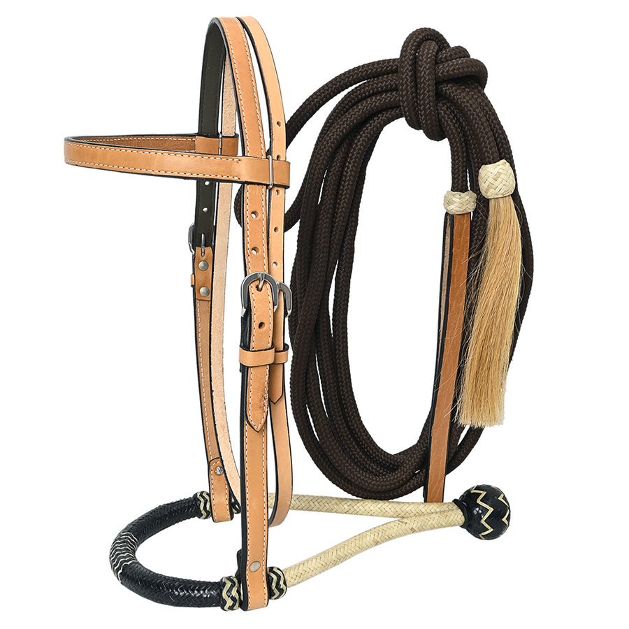 Hilason Western Horse Beautiful Noseband Tack Genuine Leather Reins with Bosal Set - Uhorse