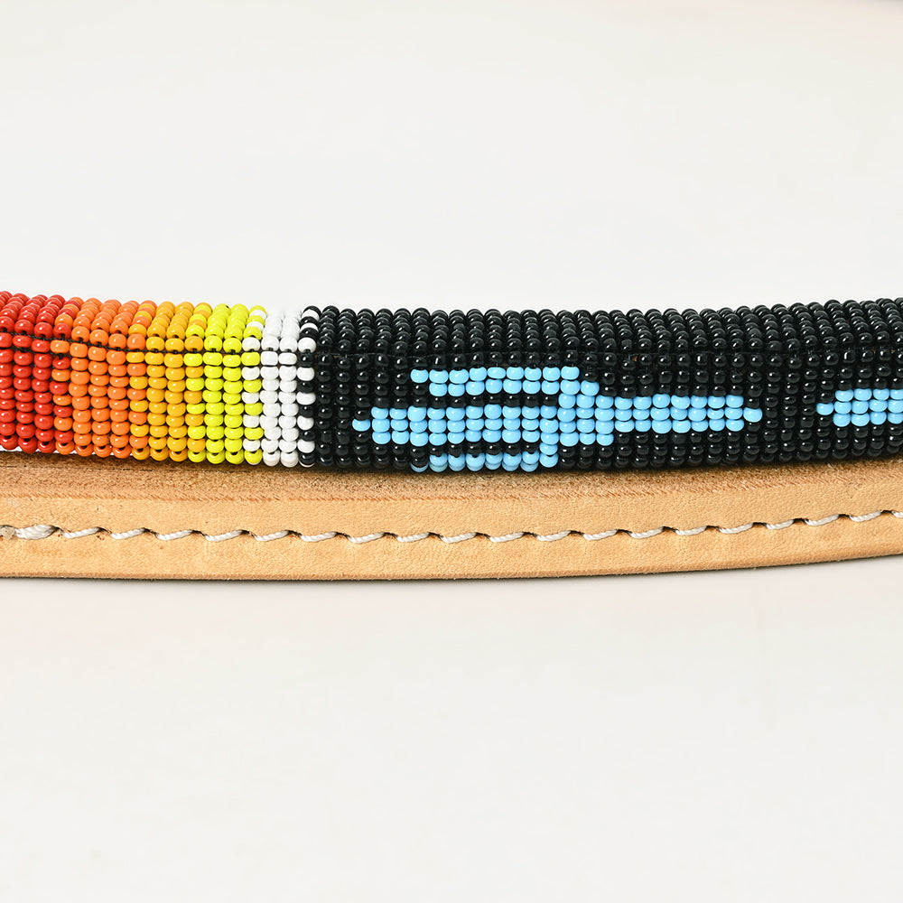 5 Ft Hilason Western Horse Beautiful Beaded Overlay American Leather Whip Tan