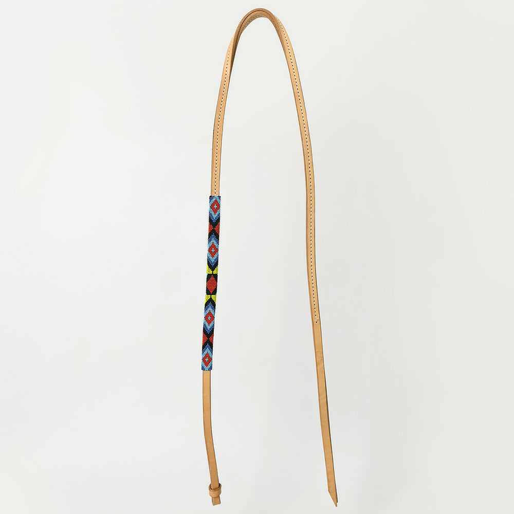 5 Ft Hilason Western Horse Beautiful Beaded Overlay American Leather Whip Tan