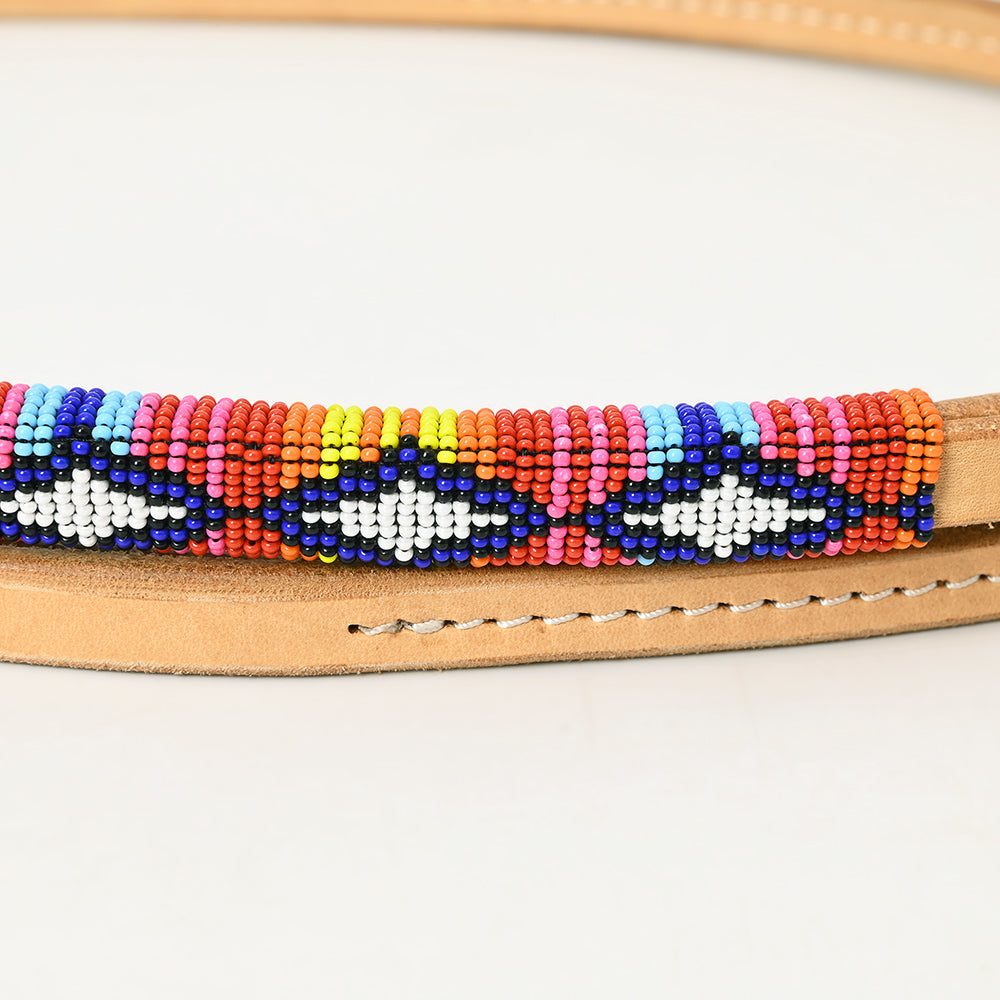 5 Ft Hilason Western Horse Beautiful Beaded Overlay American Leather Whip Tan