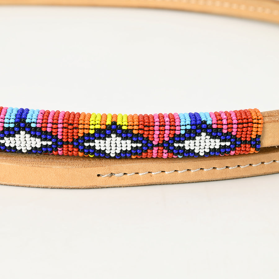 HILASON Western Horse Beautiful Beaded Overlay American Leather Whip | Equestrian Whips Riding Rope Tan Color (5 Ft)