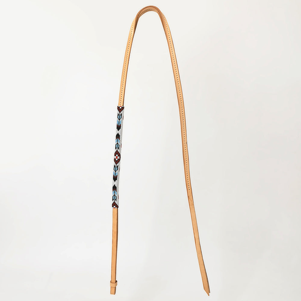 5 Ft Hilason Western Horse Beautiful Beaded Overlay American Leather Whip Tan