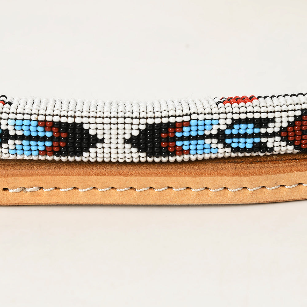 5 Ft Hilason Western Horse Beautiful Beaded Overlay American Leather Whip Tan