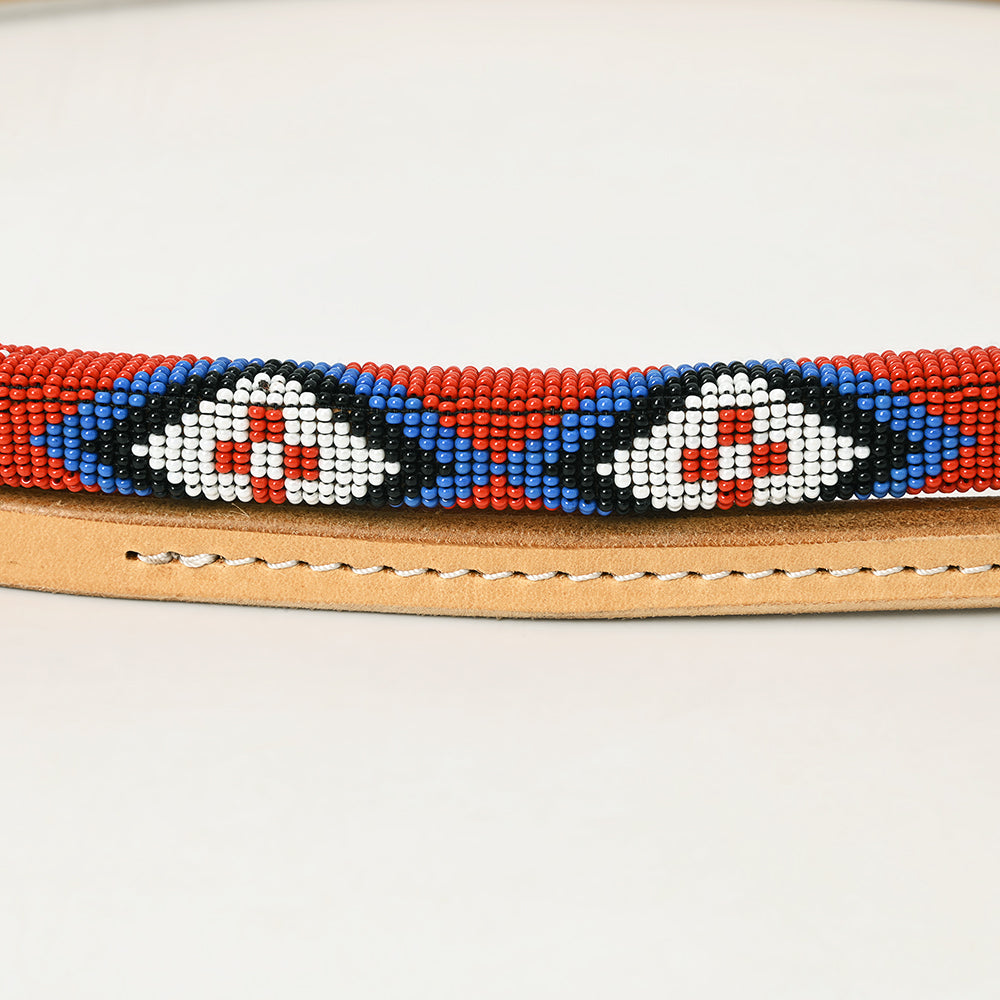 5 Ft Hilason Western Horse Beautiful Beaded Overlay American Leather Whip Tan